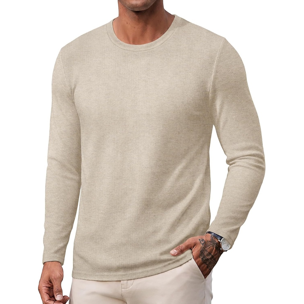 image:imageCOOFANDY Mens Long Sleeve Tee Shirts Crew Neck T Shirts Casual Basic Tees  Soft Stretch TShirts Pullover Shirts Fashion Office Sports Parties Streetwear Festivals Dating Outdoor ActivitiesAlight Khaki
