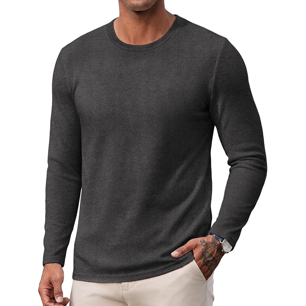 image:imageCOOFANDY Mens Long Sleeve Tee Shirts Crew Neck T Shirts Casual Basic Tees  Soft Stretch TShirts Pullover Shirts Fashion Office Sports Parties Streetwear Festivals Dating Outdoor ActivitiesDark Grey