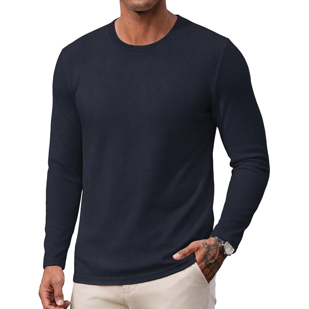 image:imageCOOFANDY Mens Long Sleeve Tee Shirts Crew Neck T Shirts Casual Basic Tees  Soft Stretch TShirts Pullover Shirts Fashion Office Sports Parties Streetwear Festivals Dating Outdoor ActivitiesDark Blue