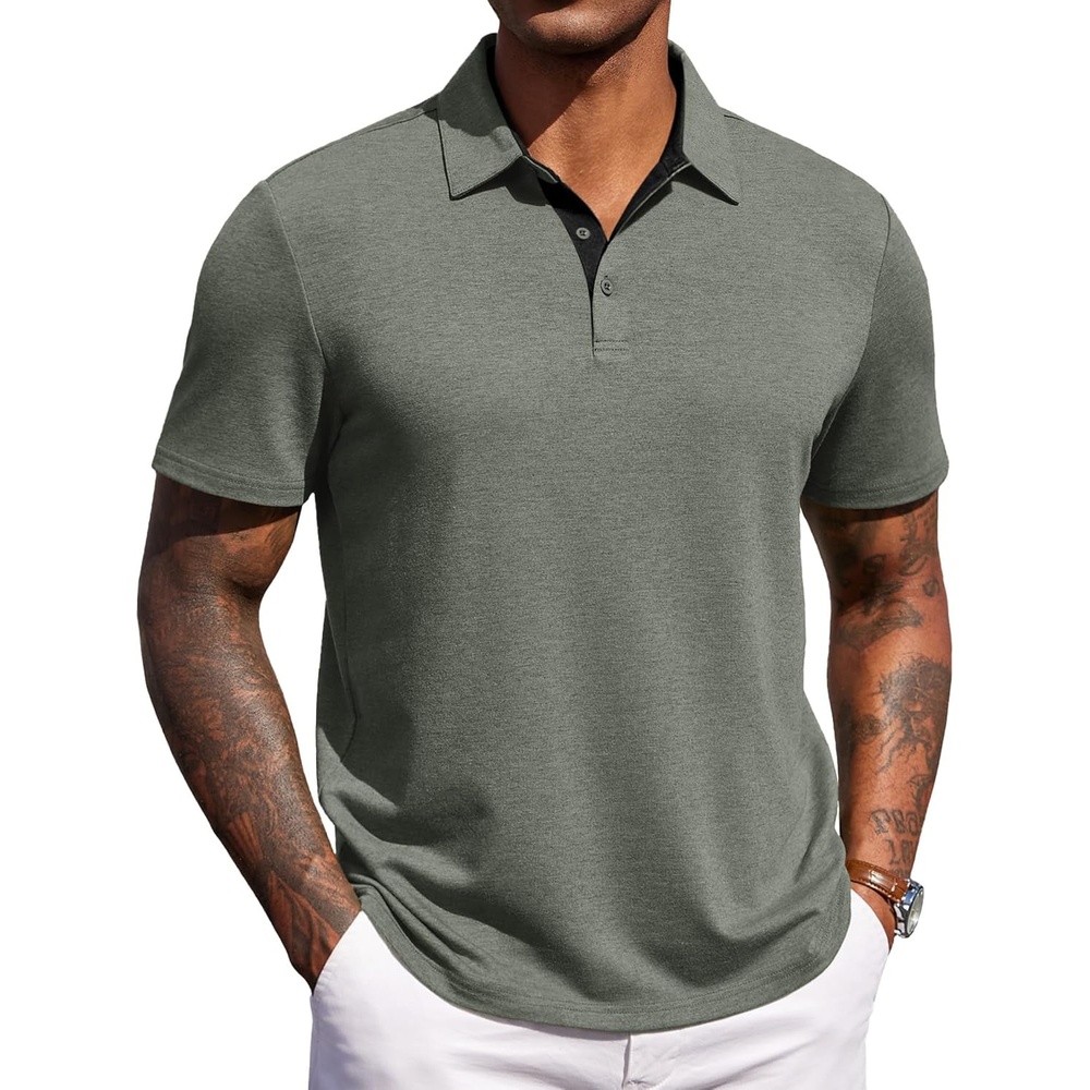 image:imageCOOFANDY Mens Polo Shirts Short Sleeve Casual Summer Polo Tee Collared Tops Button CollarSoft FabricCasual StylishClassic BasicLightweightSummerFashionGolfArmy Green