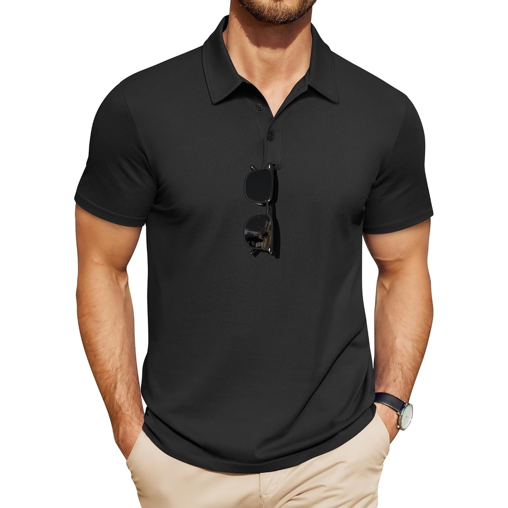 image:imageCOOFANDY Mens Polo Shirts Short Sleeve Golf Shirt Casual Collared TShirts Performance moisture wicking quick dry lightweight breathable stretchy wrinkle resistance versatile regular fitAblack