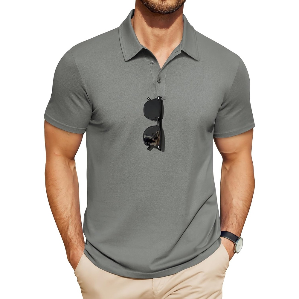 image:imageCOOFANDY Mens Polo Shirts Short Sleeve Golf Shirt Casual Collared TShirts Performance moisture wicking quick dry lightweight breathable stretchy wrinkle resistance versatile regular fitDark Grey