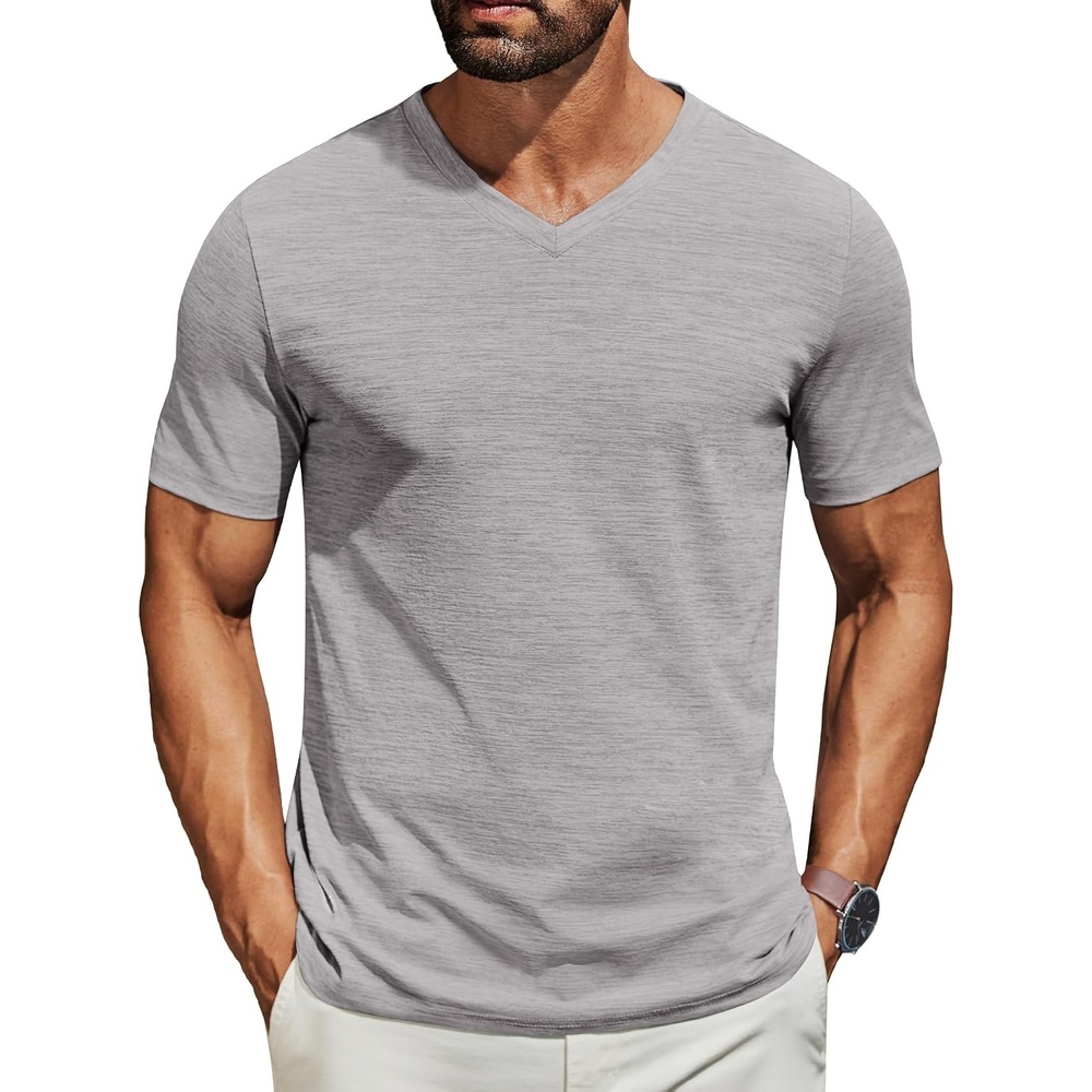 image:imageCOOFANDY Mens T Shirts Short Sleeve Classic V Neck Casual Summer Basic Tee Textured Classic Plain Shirts Soft Lightweight Breathable T Shirt Daily Use Office Going Out Top for MenLight Grey