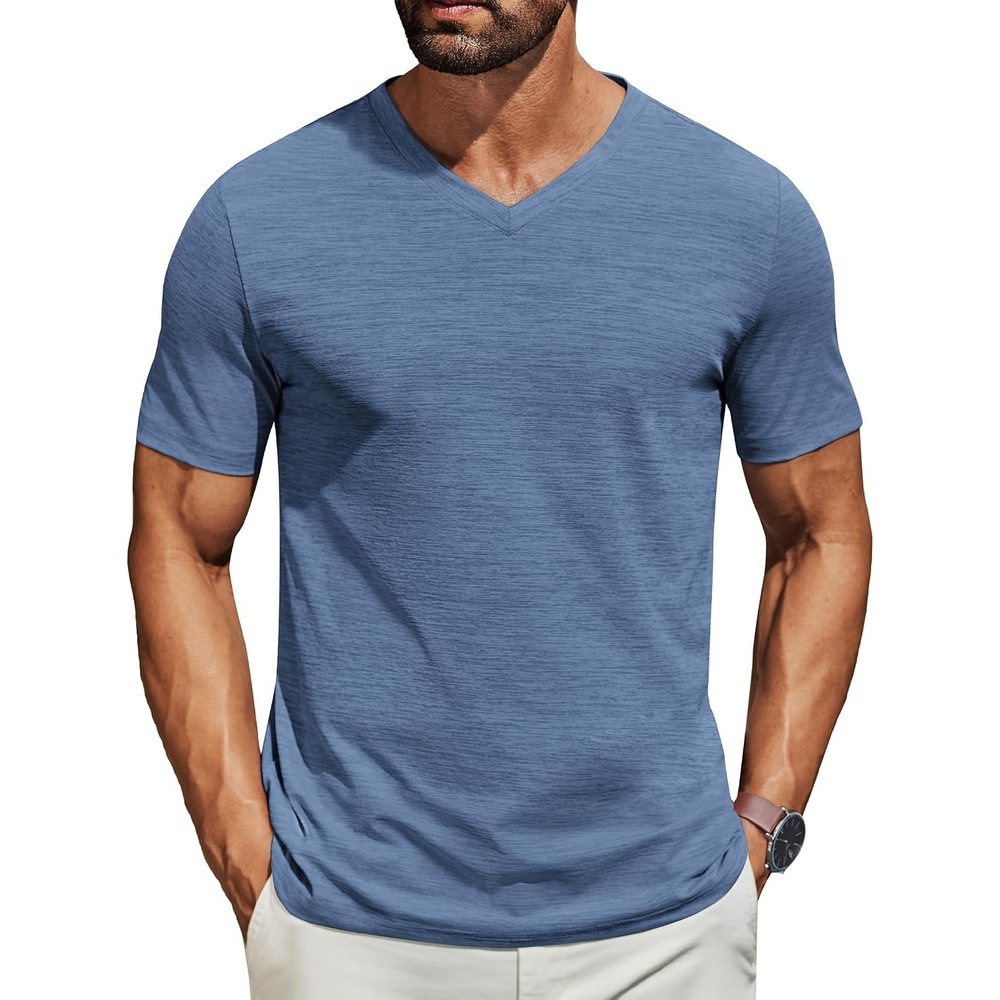 image:imageCOOFANDY Mens T Shirts Short Sleeve Classic V Neck Casual Summer Basic Tee  Textured Classic Plain Shirts Soft Lightweight Breathable T Shirt Daily Use Office Going Out Top for MenDark Blue