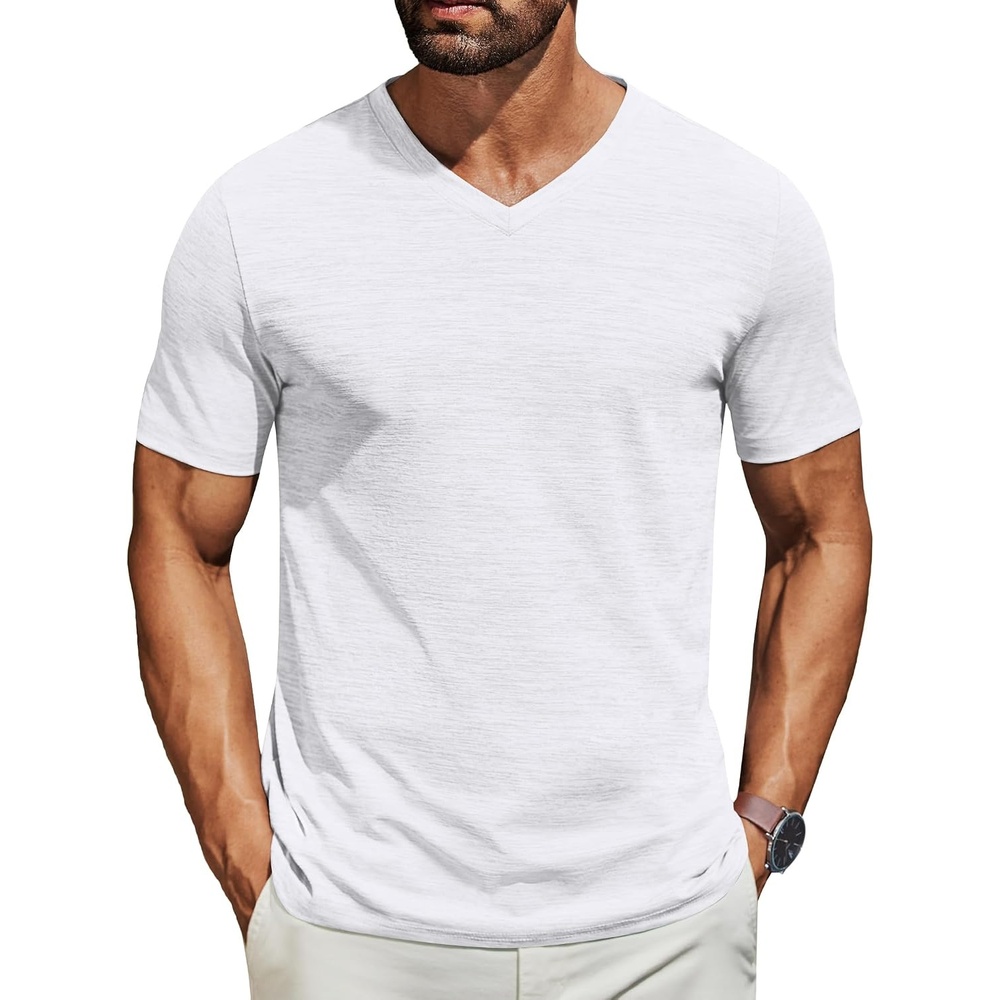 image:imageCOOFANDY Mens T Shirts Short Sleeve Classic V Neck Casual Summer Basic Tee Textured Classic Plain Shirts Soft Lightweight Breathable T Shirt Daily Use Office Going Out Top for MenAwhite