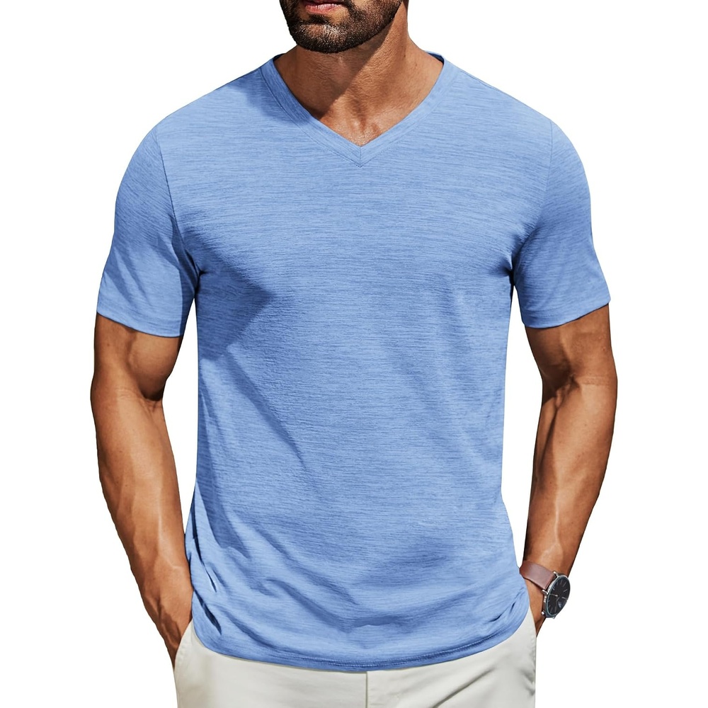 image:imageCOOFANDY Mens T Shirts Short Sleeve Classic V Neck Casual Summer Basic Tee Textured Classic Plain Shirts Soft Lightweight Breathable T Shirt Daily Use Office Going Out Top for MenLight Blue