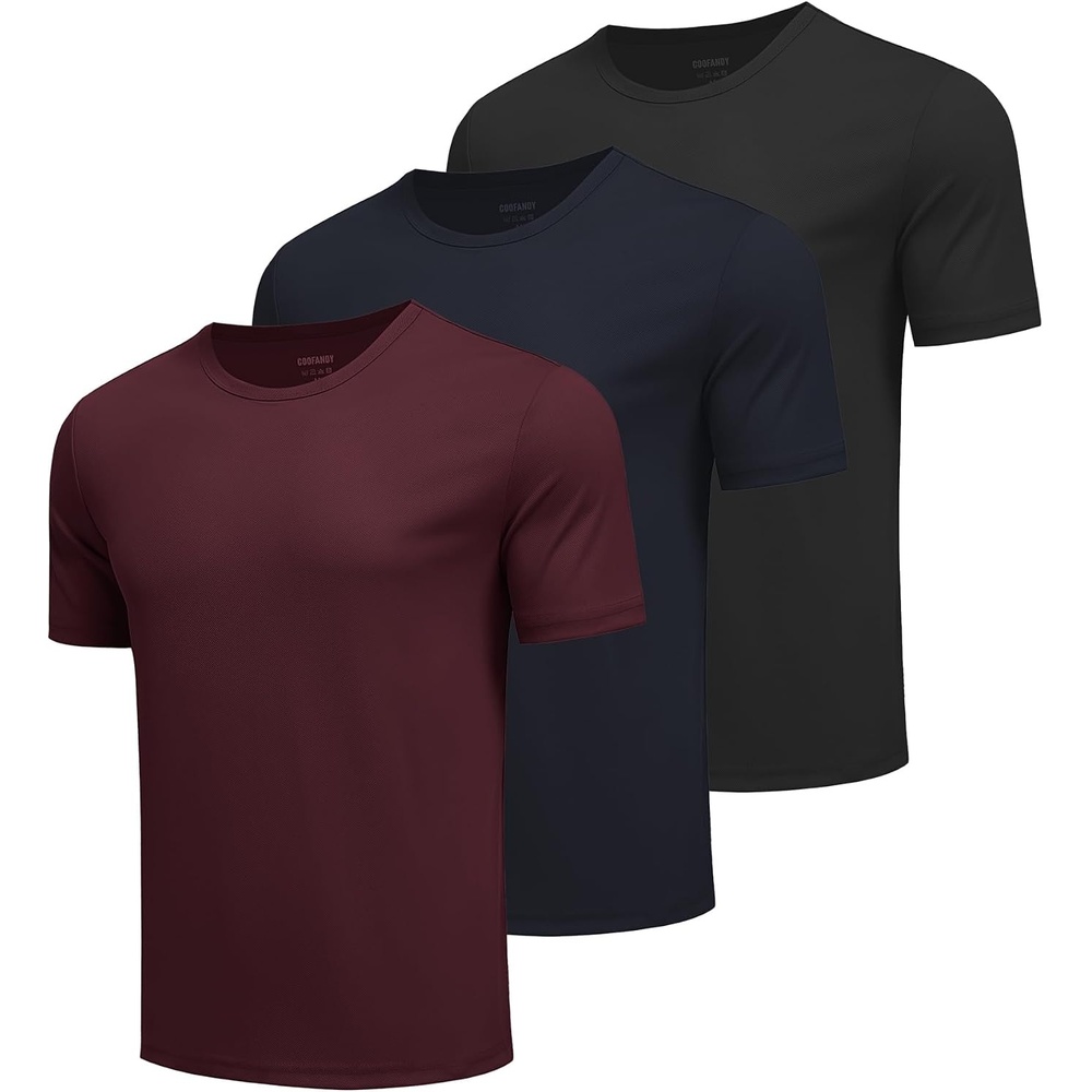 image:imageCOOFANDY Mens Workout TShirts 3 Pack Quick Dry Athletic TShirts  Moisture Wicking Athletic Shirts Crew Neck Running Gym Casual Sports Tees Tops BulkBreathableAblackMidnight BlueWine Red3 Pack