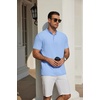 COOFANDY Men’s Casual Henley Shirt Short Sleeve Cotton Band Collar Shirt | Breathable cotton pique fabric, band collar, 3-button placket; pairs with jeans or shorts for casual & beach wear(Blue)