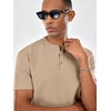 COOFANDY Men’s Casual Henley Shirt Short Sleeve Cotton Band Collar Shirt | Breathable cotton pique fabric, band collar, 3-button placket; pairs with jeans or shorts for casual & beach wear(Khaki)