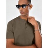 COOFANDY Men’s Casual Henley Shirt Short Sleeve Cotton Band Collar Shirt | Breathable cotton pique fabric, band collar, 3-button placket; pairs with jeans or shorts for casual & beach wear(Army Green)