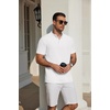 COOFANDY Men’s Casual Henley Shirt Short Sleeve Cotton Band Collar Shirt | Breathable cotton pique fabric, band collar, 3-button placket; pairs with jeans or shorts for casual & beach wear(White)