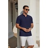 COOFANDY Men’s Casual Henley Shirt Short Sleeve Cotton Band Collar Shirt | Breathable cotton pique fabric, band collar, 3-button placket; pairs with jeans or shorts for casual & beach wear(Navy Blue)