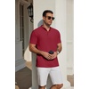 COOFANDY Men’s Casual Henley Shirt Short Sleeve Cotton Band Collar Shirt | Breathable cotton pique fabric, band collar, 3-button placket; pairs with jeans or shorts for casual & beach wear(Red)