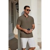 COOFANDY Men’s Casual Henley Shirt Short Sleeve Cotton Band Collar Shirt | Breathable cotton pique fabric, band collar, 3-button placket; pairs with jeans or shorts for casual & beach wear(Army Green)