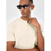 COOFANDY Men’s Casual Henley Shirt Short Sleeve Cotton Band Collar Shirt | Breathable cotton pique fabric, band collar, 3-button placket; pairs with jeans or shorts for casual & beach wear(Beige)