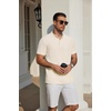 COOFANDY Men’s Casual Henley Shirt Short Sleeve Cotton Band Collar Shirt | Breathable cotton pique fabric, band collar, 3-button placket; pairs with jeans or shorts for casual & beach wear(Beige)