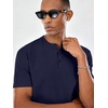COOFANDY Men’s Casual Henley Shirt Short Sleeve Cotton Band Collar Shirt | Breathable cotton pique fabric, band collar, 3-button placket; pairs with jeans or shorts for casual & beach wear(Navy Blue)