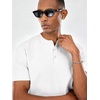 COOFANDY Men’s Casual Henley Shirt Short Sleeve Cotton Band Collar Shirt | Breathable cotton pique fabric, band collar, 3-button placket; pairs with jeans or shorts for casual & beach wear(White)
