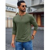 COOFANDY Mens Henley Shirt Long Sleeve Casual Stretch Solid T-Shirts Fashion Pullover Lightweight Fall Tops(Army Green)