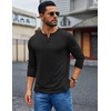 COOFANDY Mens Henley Shirt Long Sleeve Casual Stretch Solid T-Shirts Fashion Pullover Lightweight Fall Tops(Black)