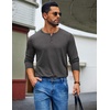 COOFANDY Mens Henley Shirt Long Sleeve Casual Stretch Solid T-Shirts Fashion Pullover Lightweight Fall Tops(Dark Grey)