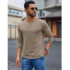 COOFANDY Mens Henley Shirt Long Sleeve Casual Stretch Solid T-Shirts Fashion Pullover Lightweight Fall Tops(Khaki)