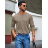 COOFANDY Mens Henley Shirt Long Sleeve Casual Stretch Solid T-Shirts Fashion Pullover Lightweight Fall Tops(Khaki)