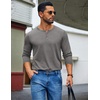 COOFANDY Mens Henley Shirt Long Sleeve Casual Stretch Solid T-Shirts Fashion Pullover Lightweight Fall Tops(Light Grey)
