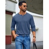 COOFANDY Mens Henley Shirt Long Sleeve Casual Stretch Solid T-Shirts Fashion Pullover Lightweight Fall Tops(Navy)