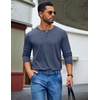 COOFANDY Mens Henley Shirt Long Sleeve Casual Stretch Solid T-Shirts Fashion Pullover Lightweight Fall Tops(Navy Blue)