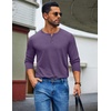 COOFANDY Mens Henley Shirt Long Sleeve Casual Stretch Solid T-Shirts Fashion Pullover Lightweight Fall Tops(Purple)