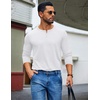 COOFANDY Mens Henley Shirt Long Sleeve Casual Stretch Solid T-Shirts Fashion Pullover Lightweight Fall Tops(White)