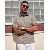 COOFANDY Mens Polo Shirts Short Sleeve Casual Summer Polo Tee Collared Tops | Button Collar,Soft Fabric,Casual Stylish,Classic Basic,Lightweight,Summer,Fashion,Golf(Khaki&brown Collar)