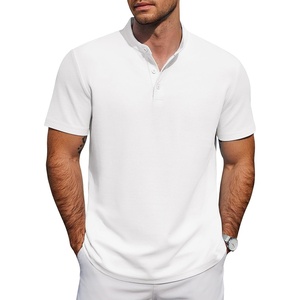 COOFANDY Men’s Casual Henley Shirt Short Sleeve Cotton Band Collar Shirt | Breathable cotton pique fabric, band collar, 3-button placket; pairs with jeans or shorts for casual & beach wear(White)