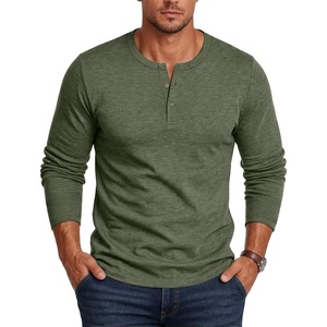 COOFANDY Mens Henley Shirt Long Sleeve Casual Stretch Solid T-Shirts Fashion Pullover Lightweight Fall Tops(Army Green)