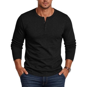 COOFANDY Mens Henley Shirt Long Sleeve Casual Stretch Solid T-Shirts Fashion Pullover Lightweight Fall Tops(Black)