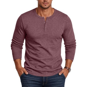 COOFANDY Mens Henley Shirt Long Sleeve Casual Stretch Solid T-Shirts Fashion Pullover Lightweight Fall Tops(Dark Red)