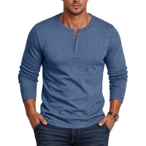 COOFANDY Mens Henley Shirt Long Sleeve Casual Stretch Solid T-Shirts Fashion Pullover Lightweight Fall Tops(Navy)