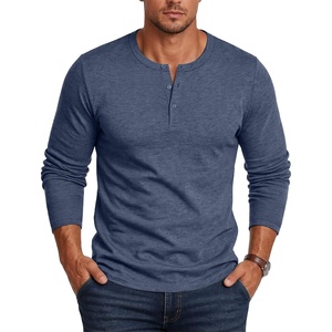 COOFANDY Mens Henley Shirt Long Sleeve Casual Stretch Solid T-Shirts Fashion Pullover Lightweight Fall Tops(Navy Blue)