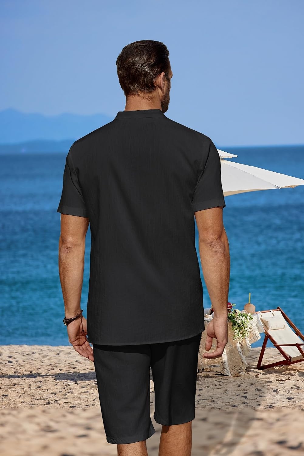 image:imageCOOFANDY Mens 2 Pieces Linen Set Casual Henley Shirts Beach Pants Outfits Button ClosureBeachSummerLightweight BreathableAdjustable DrawstringBlack