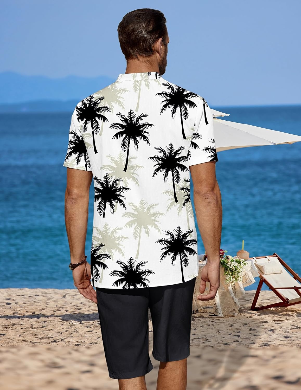 image:imageCOOFANDY Mens 2 Pieces Linen Set Casual Henley Shirts Beach Pants Outfits Button ClosureBeachSummerLightweight BreathableAdjustable DrawstringCoconut Plant Pattern