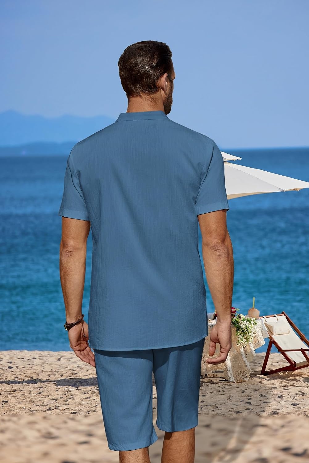 image:imageCOOFANDY Mens 2 Pieces Linen Set Casual Henley Shirts Beach Pants Outfits Button ClosureBeachSummerLightweight BreathableAdjustable DrawstringDark Blue