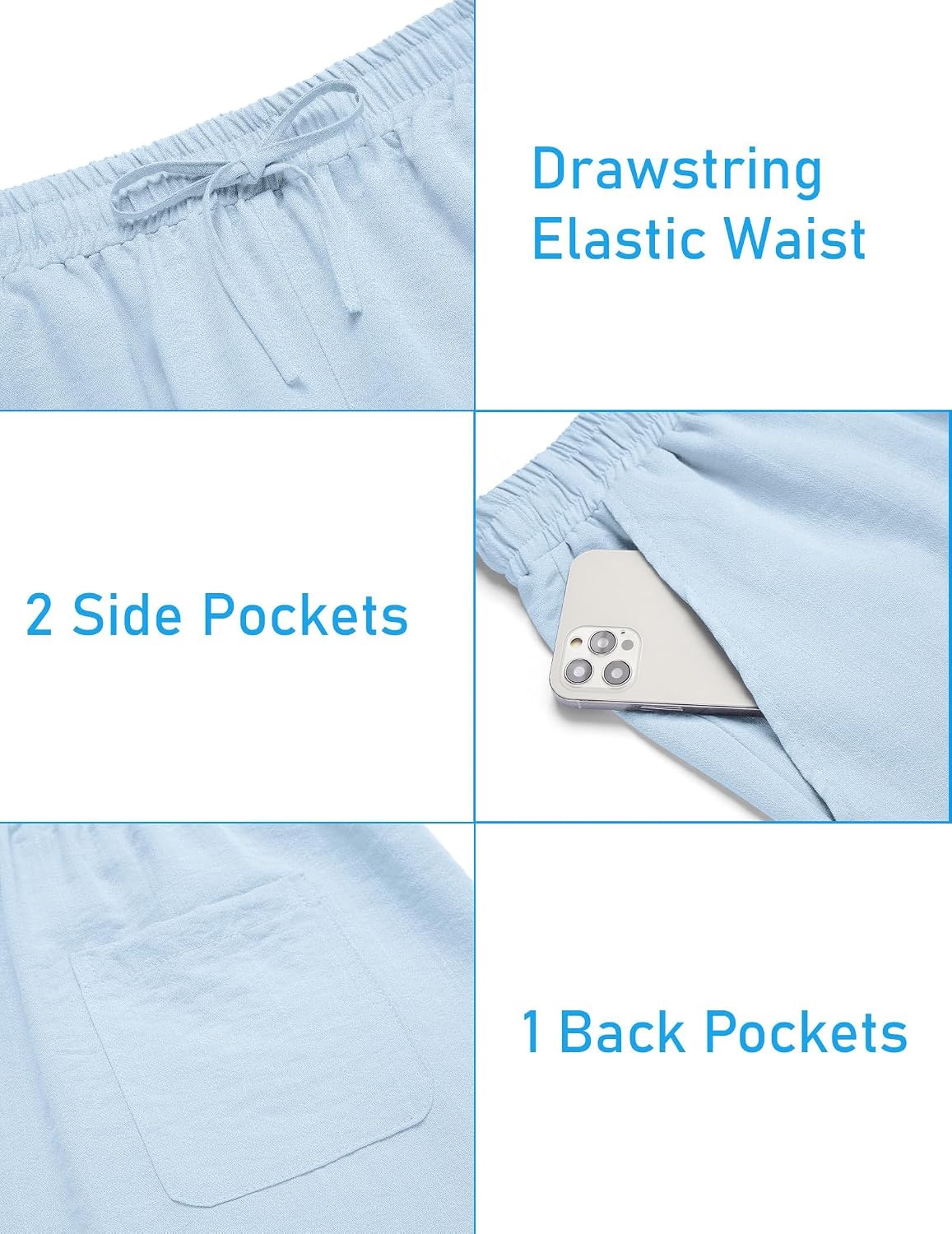 image:imageCOOFANDY Mens 2 Pieces Linen Set Henley Shirt Short Sleeve and Shorts Short Sets 2 Pieces Outfits Button Closure Lightweight Breathable Summer Beach Yoga Matching SetsLight Blue