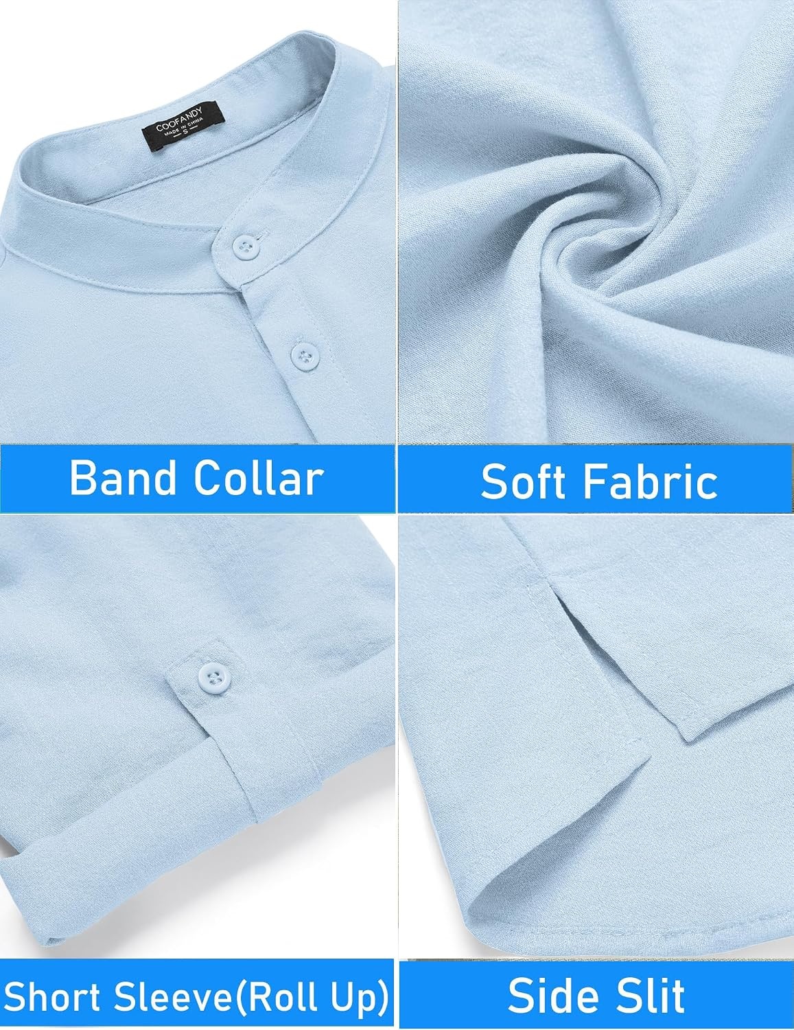 image:imageCOOFANDY Mens 2 Pieces Linen Set Henley Shirt Short Sleeve and Shorts Short Sets 2 Pieces Outfits Button Closure Lightweight Breathable Summer Beach Yoga Matching SetsLight Blue