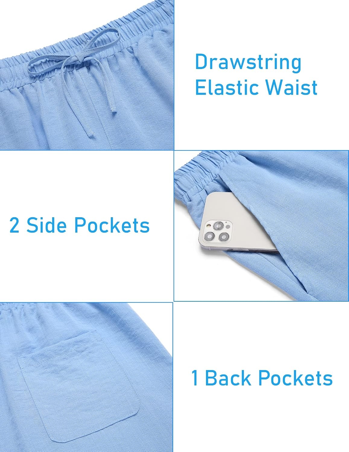 image:imageCOOFANDY Mens 2 Pieces Linen Set Henley Shirt Short Sleeve and Shorts Short Sets 2 Pieces Outfits Button Closure Lightweight Breathable Summer Beach Yoga Matching SetsBlue