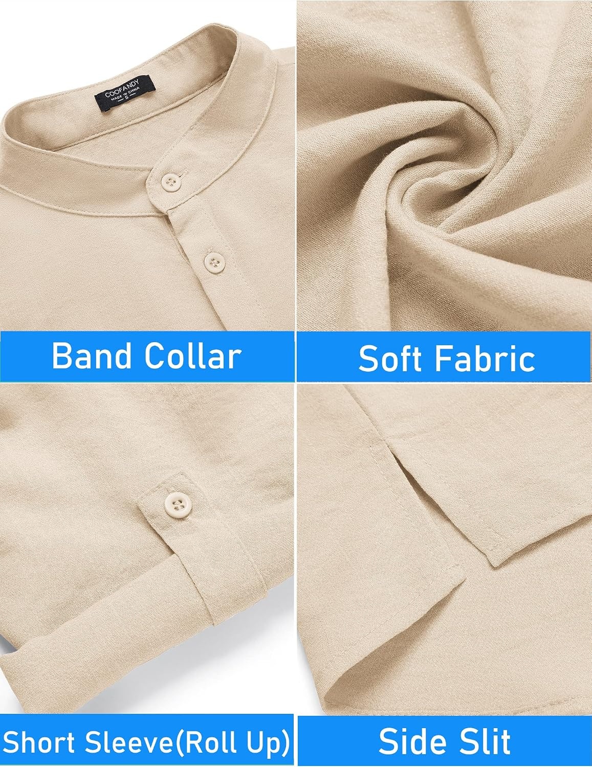 image:imageCOOFANDY Mens 2 Pieces Linen Set Henley Shirt Short Sleeve and Shorts Short Sets 2 Pieces Outfits Button Closure Lightweight Breathable Summer Beach Yoga Matching SetsLight Khaki