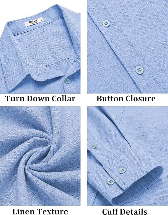 image:imageCOOFANDY Mens Button Down Shirt Long Sleeve Untucked Shirts Summer Casual Dress ShirtsAndromeda Blue