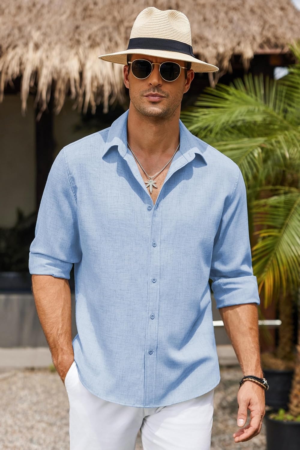 image:imageCOOFANDY Mens Button Down Shirt Long Sleeve Untucked Shirts Summer Casual Dress ShirtsAngel Falls