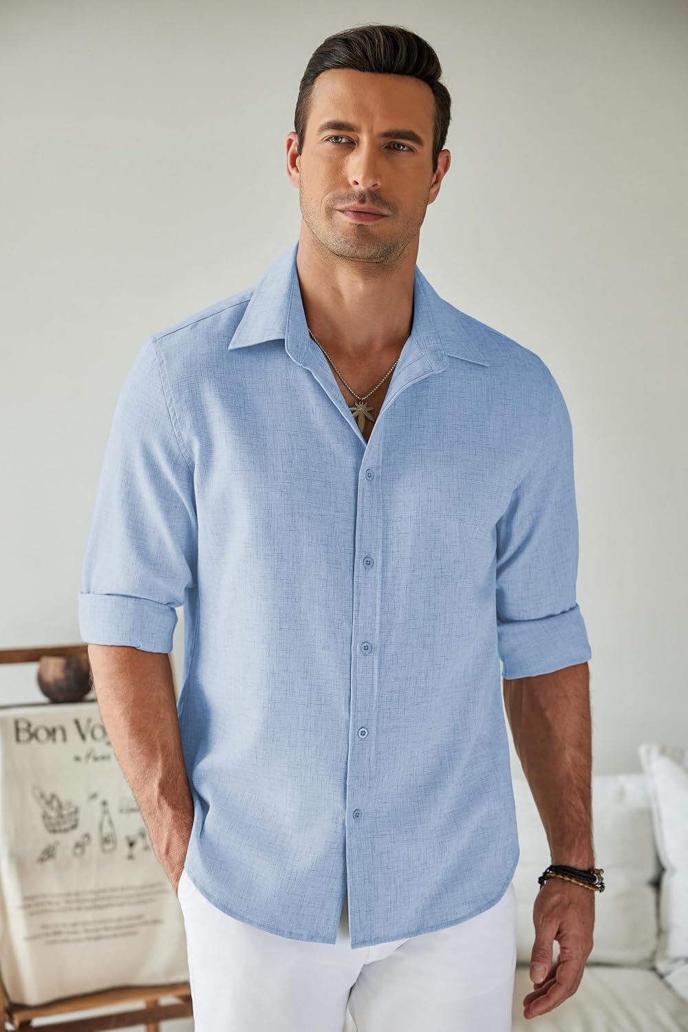 image:imageCOOFANDY Mens Button Down Shirt Long Sleeve Untucked Shirts Summer Casual Dress ShirtsAngel Falls