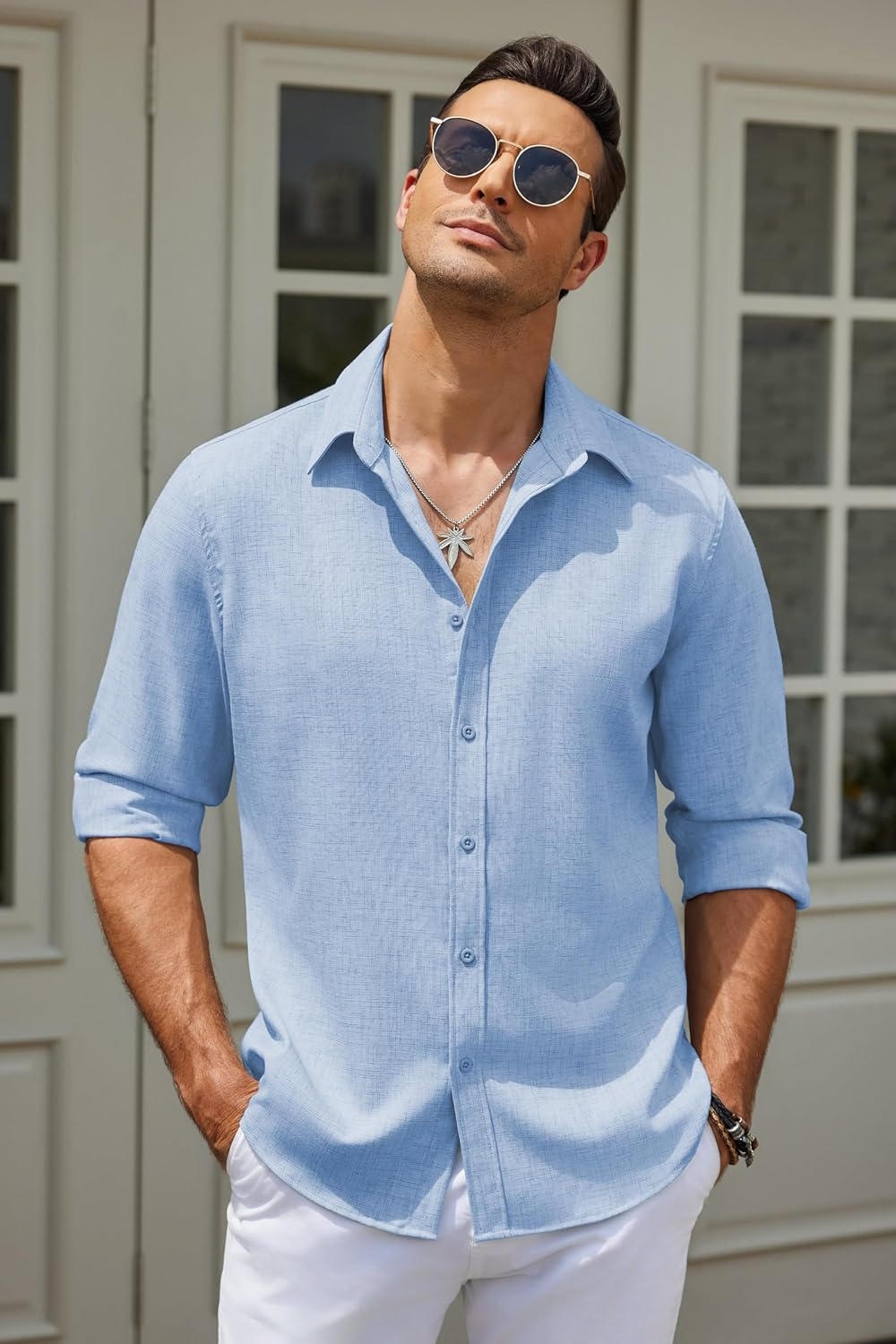 image:imageCOOFANDY Mens Button Down Shirt Long Sleeve Untucked Shirts Summer Casual Dress ShirtsAngel Falls